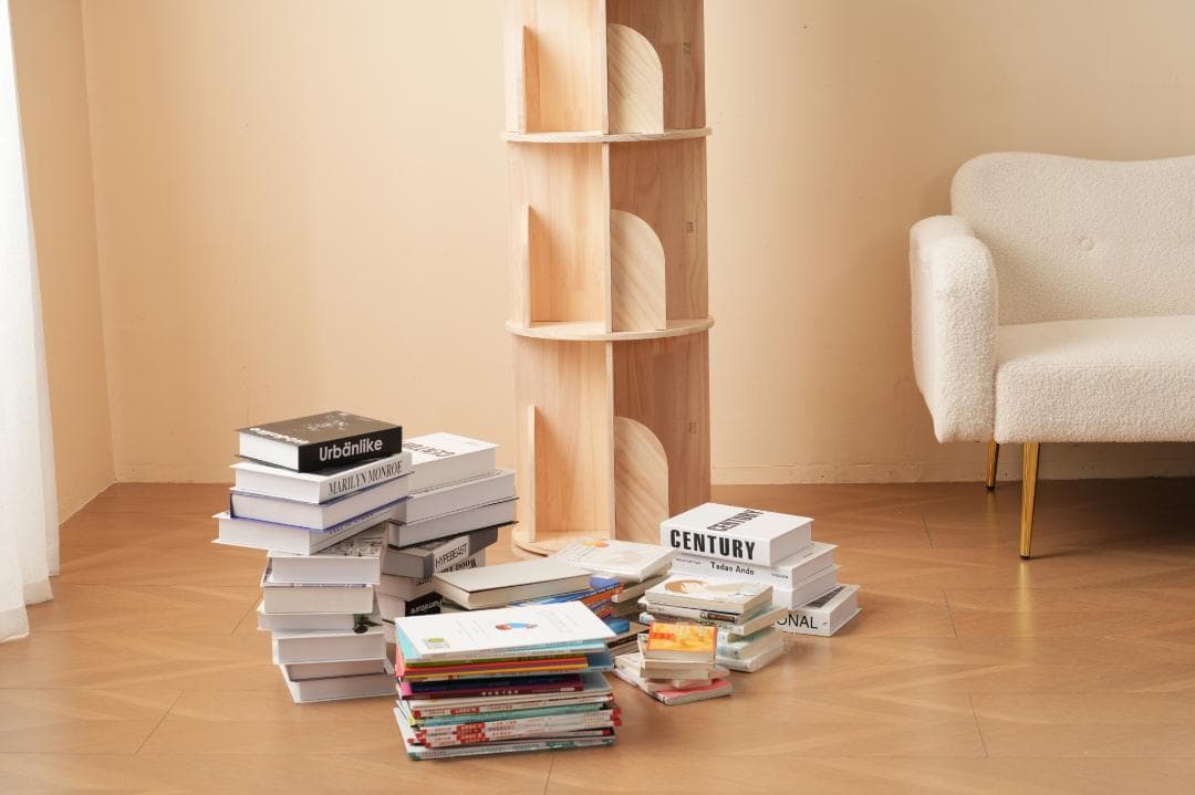 【4段-回転盤タイプ-マルチ高さ】回転式本棚 360°回転 サイズ40*40cm