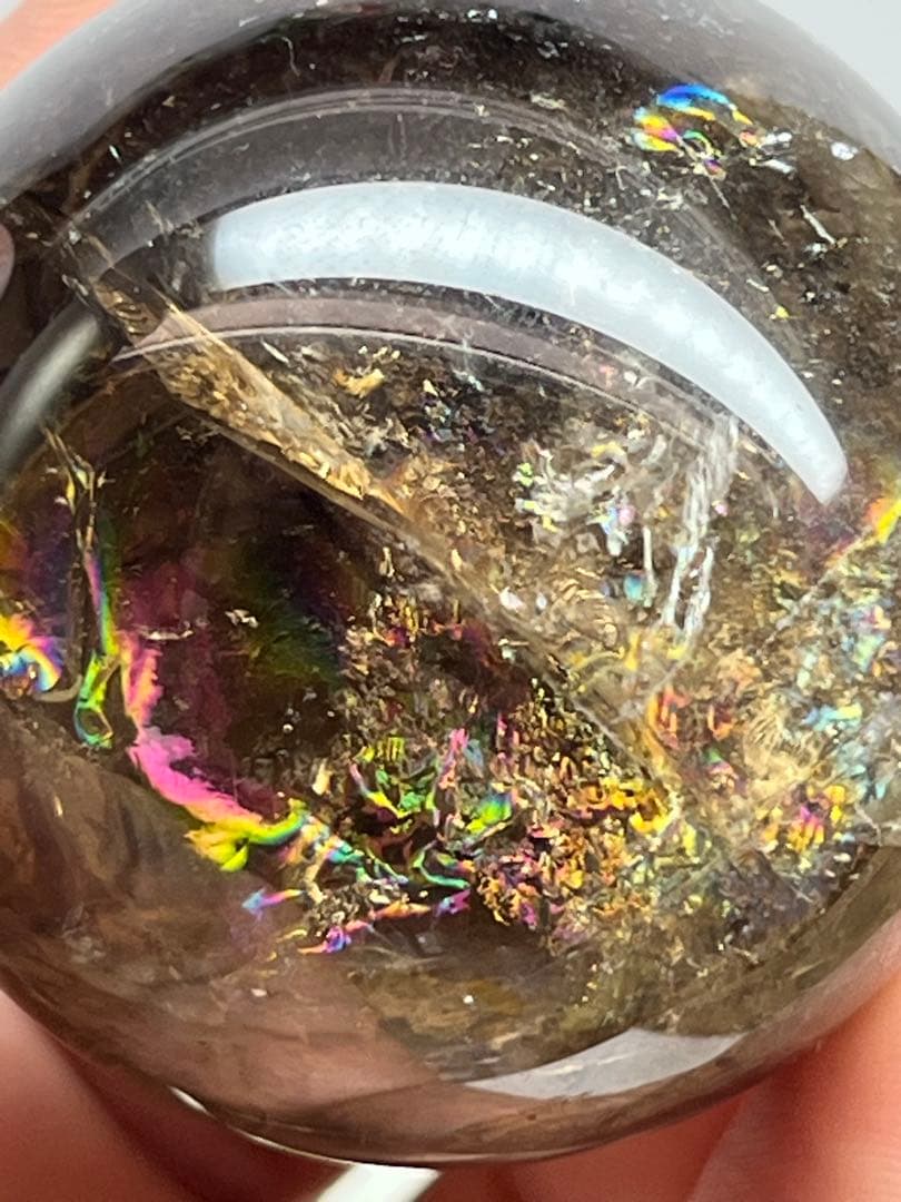 天然石　スモーキークォーツア　アゼツライト　スフィア　爆虹⭐️1813