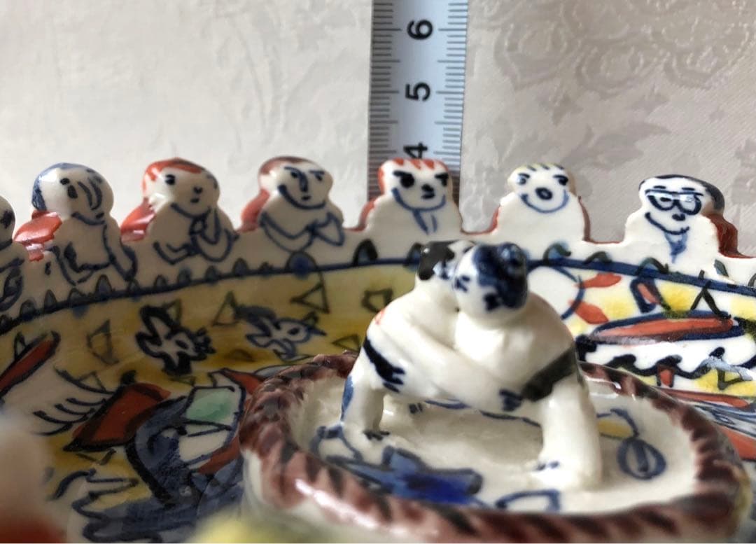 『相撲』灰皿（トレー）陶器　日本製（難あり）