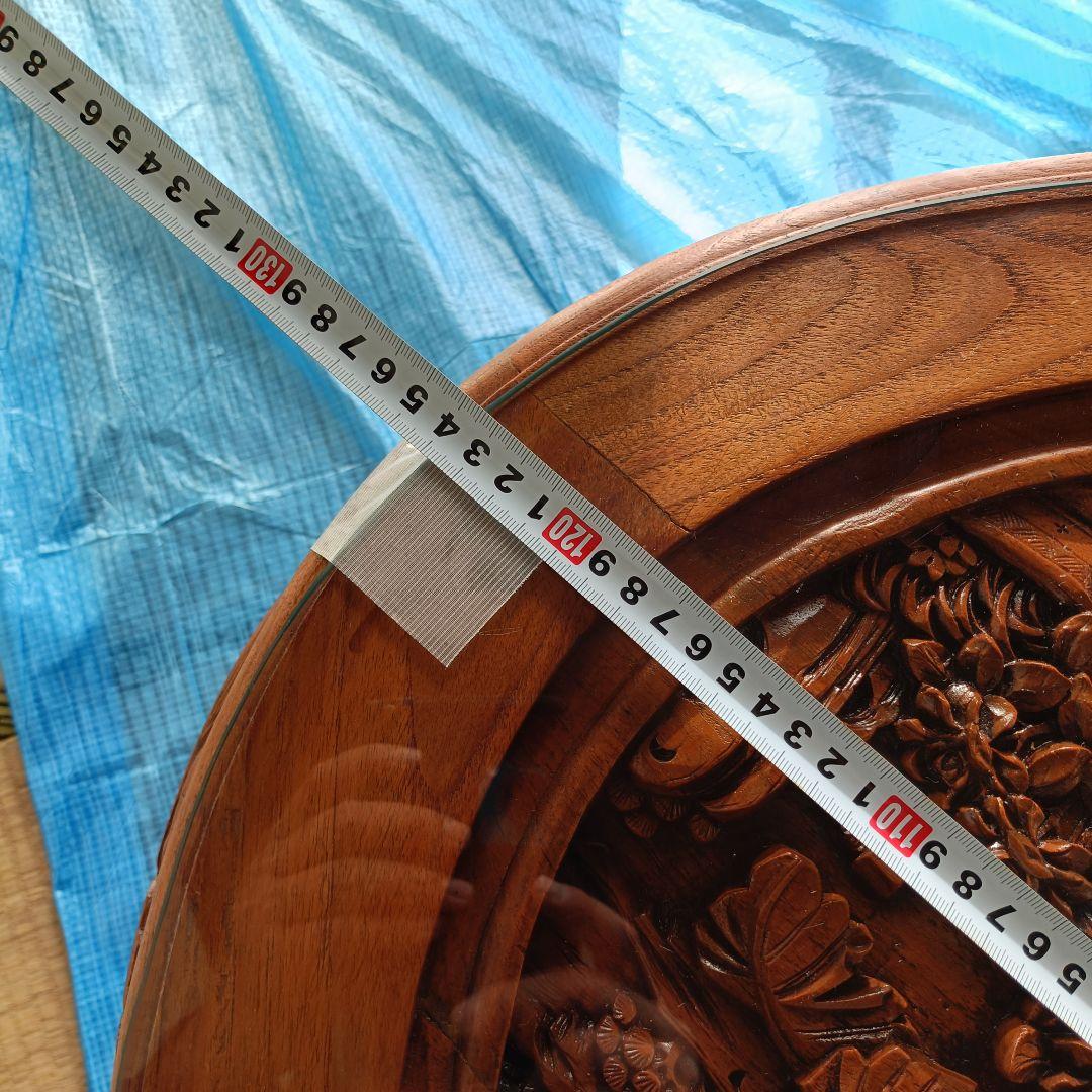 木彫り 座卓 ローテーブル 楕円 ガラス天板 中国美術 アンティーク　アジアン