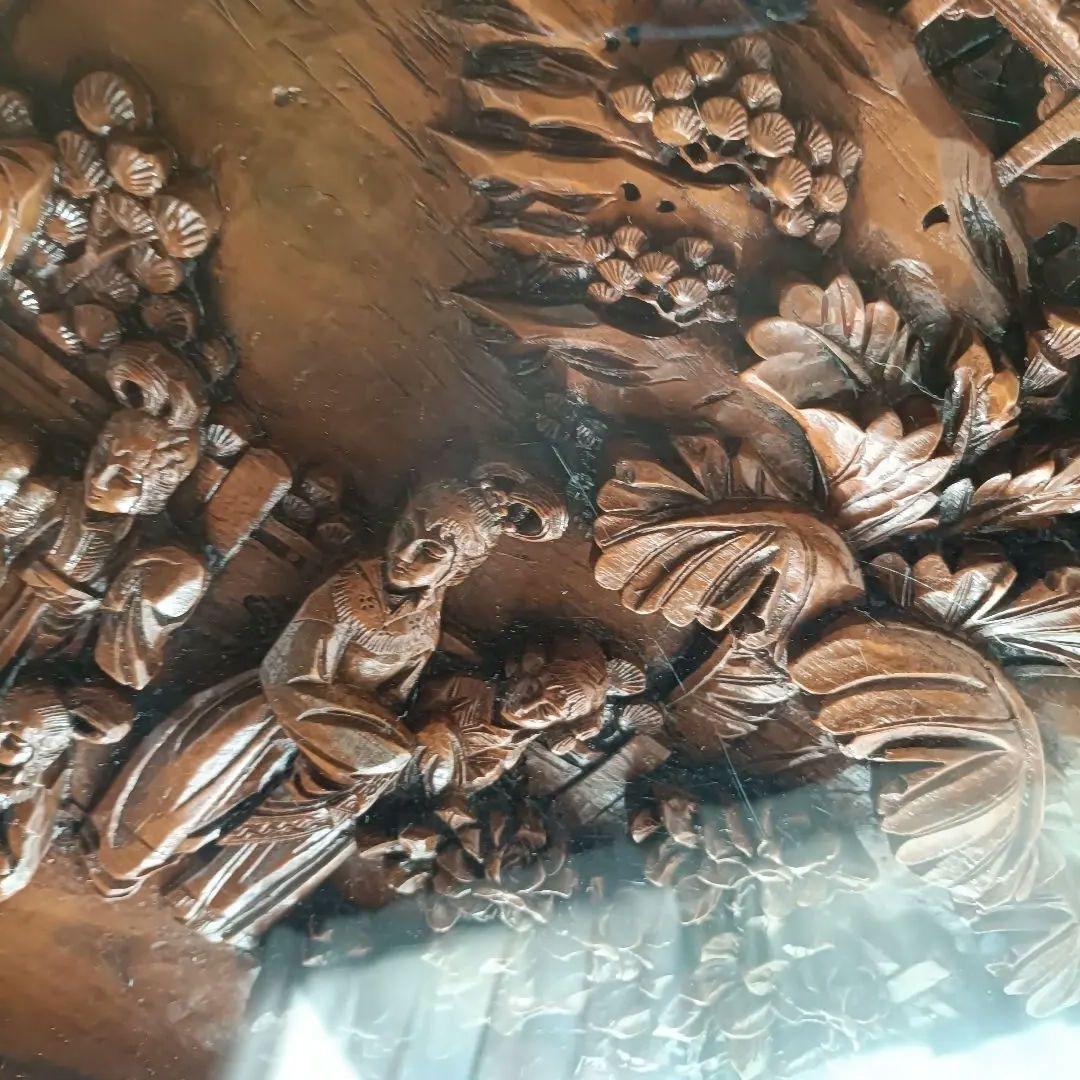 木彫り 座卓 ローテーブル 楕円 ガラス天板 中国美術 アンティーク　アジアン