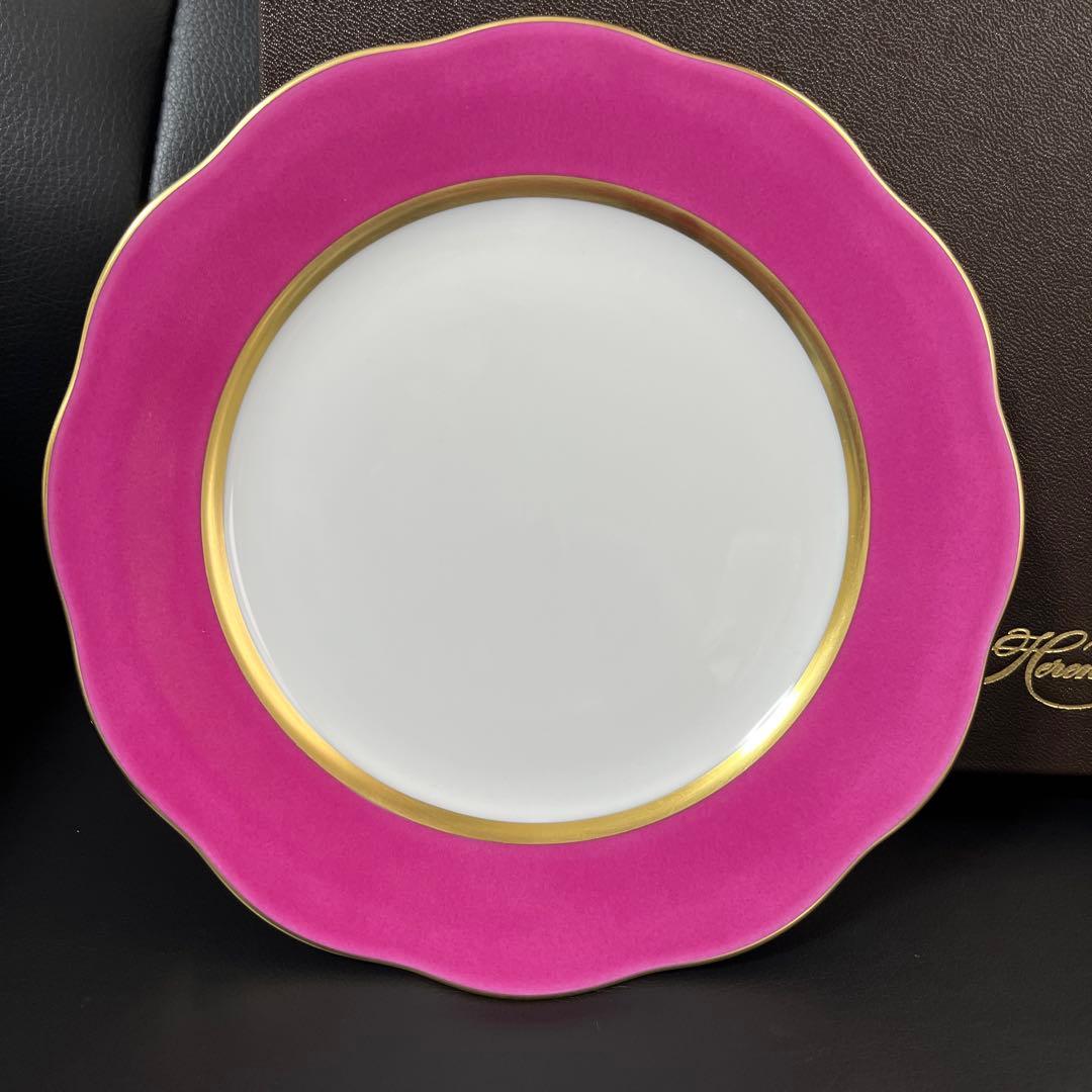売り切り価格［新品］Herendシルクリボン(ピンク) デザートプレートセット