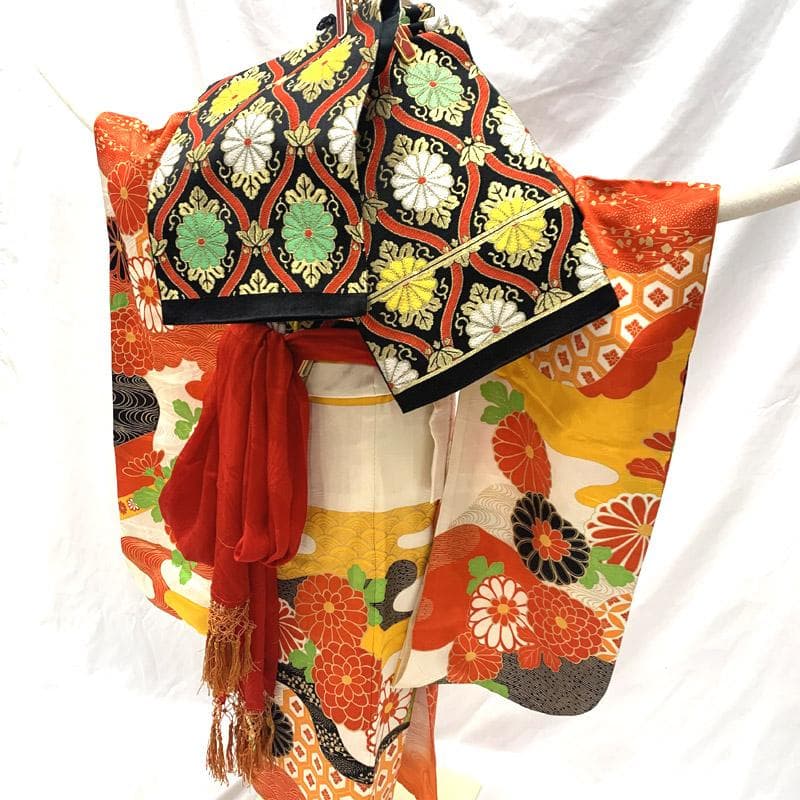 512ag47■七五三 七歳 女児 着物&袋帯 菊■状態良好