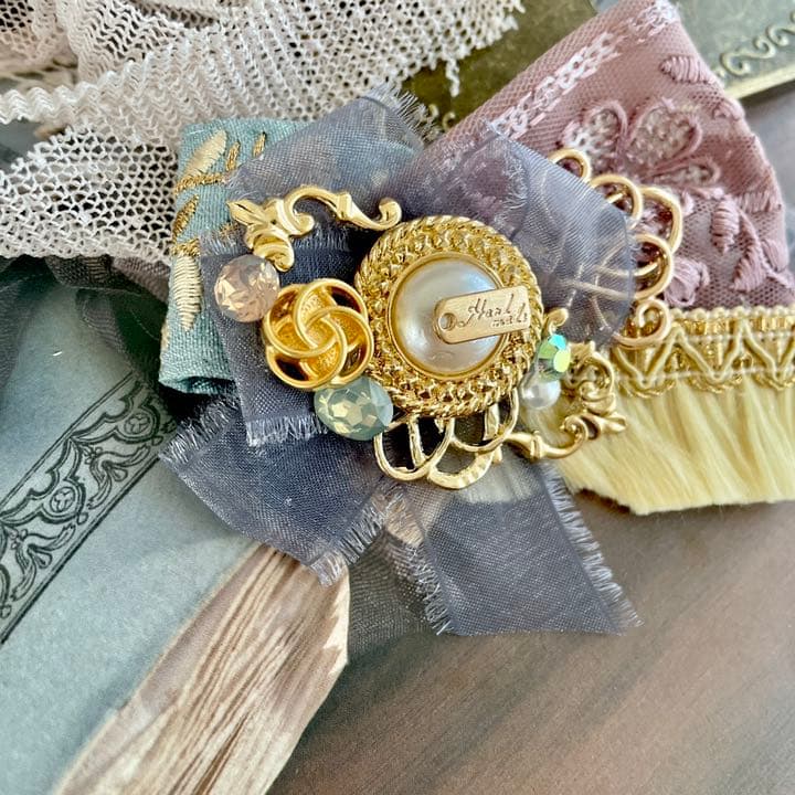 no.75 ハンドメイド　くすみカラーのアンティーク調ヘアアクセサリー✩.*˚