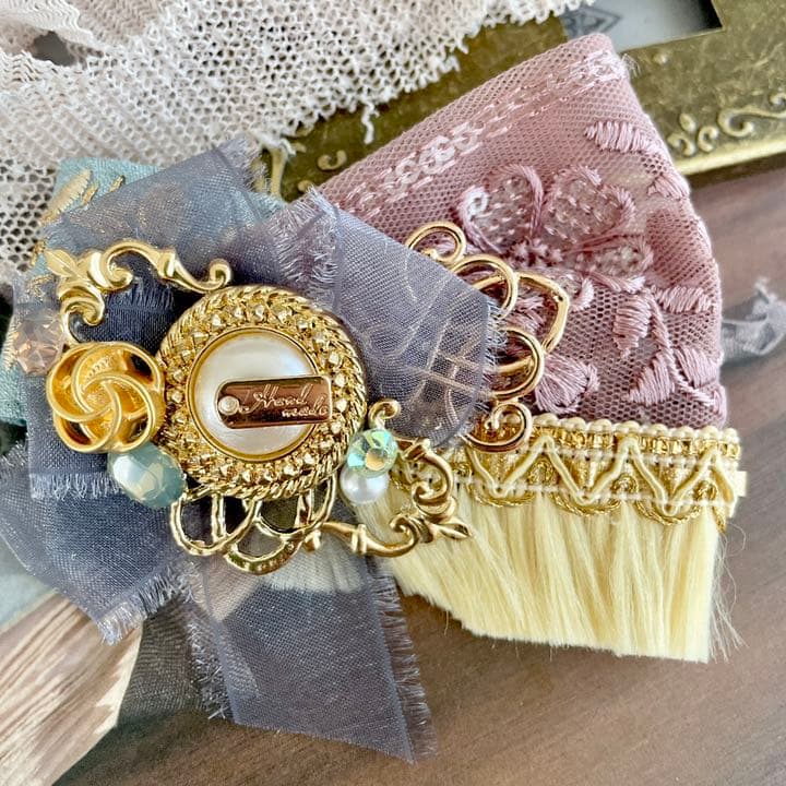 no.75 ハンドメイド　くすみカラーのアンティーク調ヘアアクセサリー✩.*˚