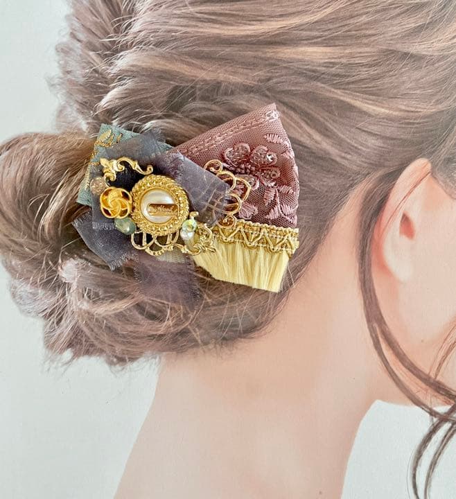 no.75 ハンドメイド　くすみカラーのアンティーク調ヘアアクセサリー✩.*˚