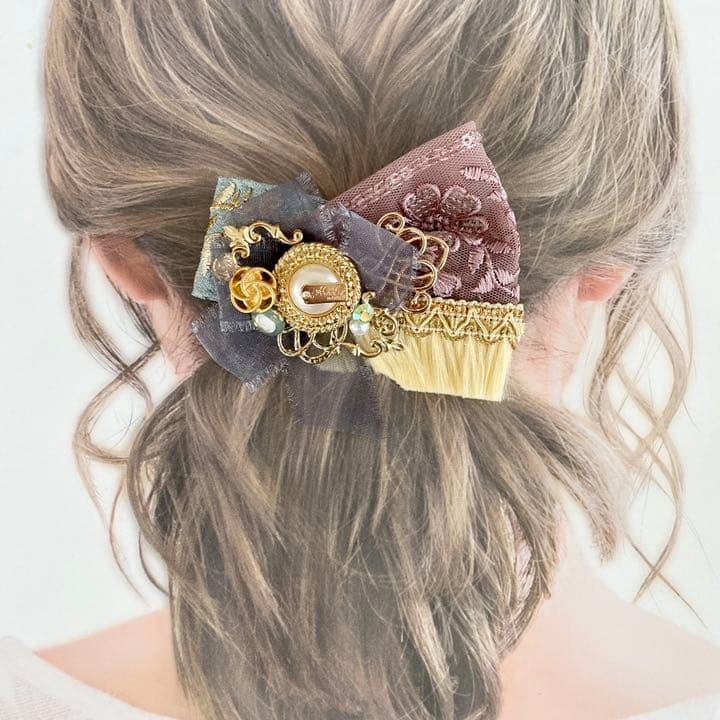 no.75 ハンドメイド　くすみカラーのアンティーク調ヘアアクセサリー✩.*˚