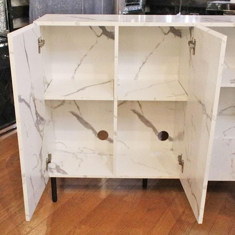 大理石柄 キャビネット マーブルホワイト リビング収納 飾り棚 399-2960