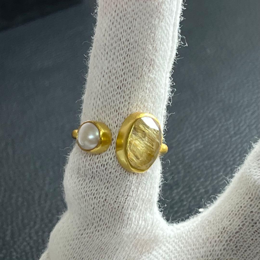 silver925 18kgp オープンリング〈ゴールドルチル、パール〉　指輪