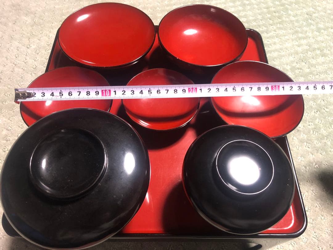 お膳 お椀 5膳 おひつ しゃもじ お盆 セット 木製収納箱付き 骨董品