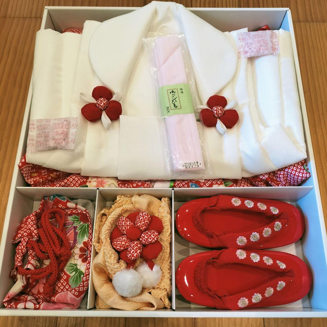 七五三 着物 3歳女の子被布セット京都花ひめ赤地総疋田着物被布白まり刺繍使い足袋