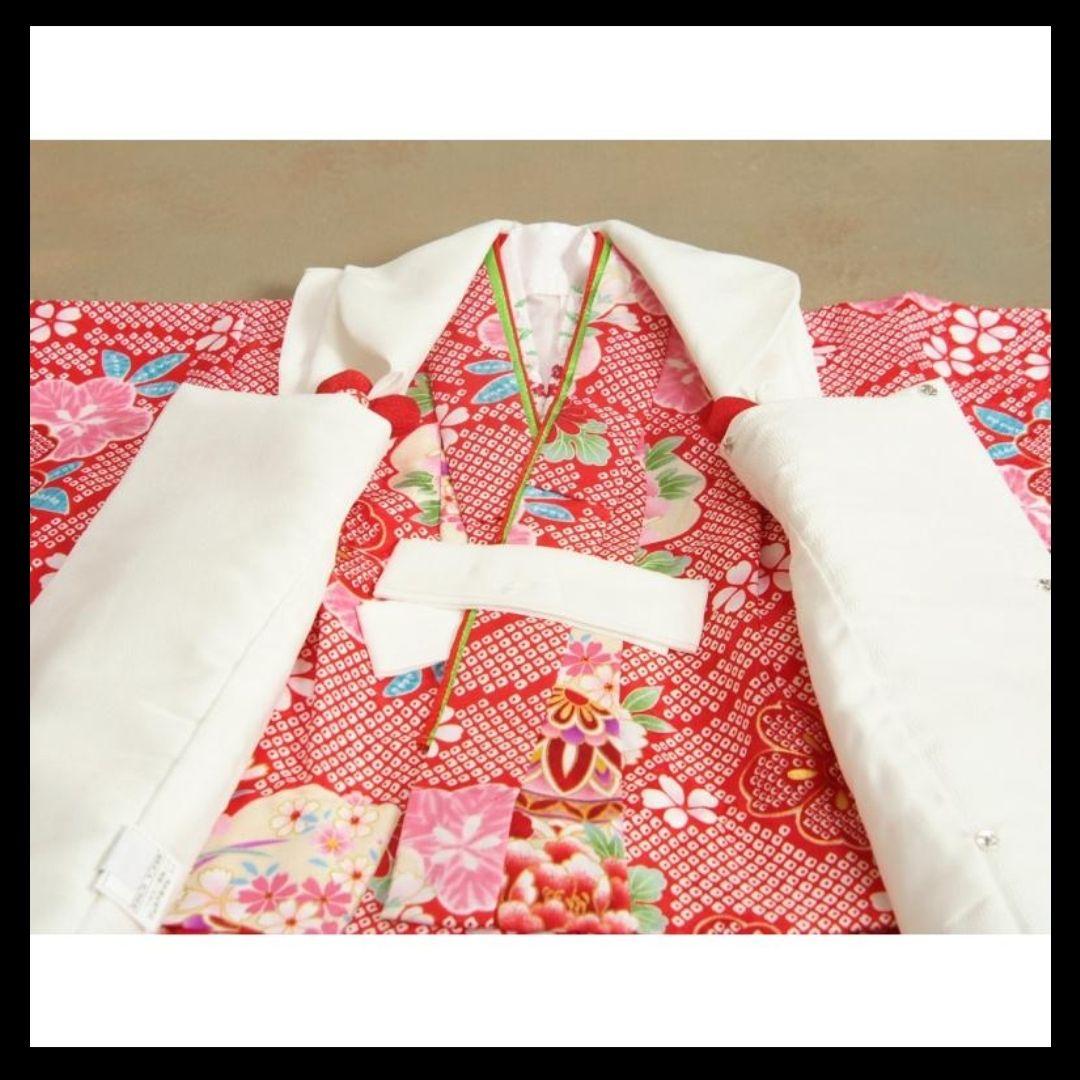 七五三 着物 3歳女の子被布セット京都花ひめ赤地総疋田着物被布白まり刺繍使い足袋