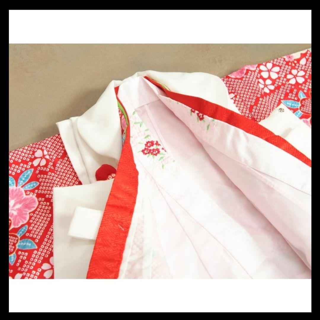 七五三 着物 3歳女の子被布セット京都花ひめ赤地総疋田着物被布白まり刺繍使い足袋