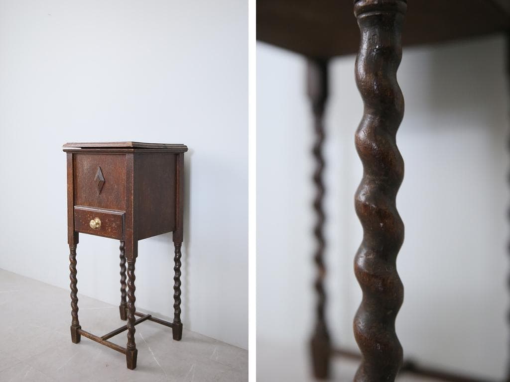 英国アンティーク木製ソーイングテーブル/裁縫箱/机/キャビネット(88-128)