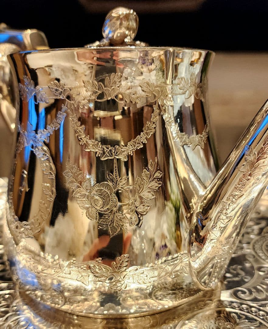 純銀P 22 ヴィクトリアンティーセット アンティーク ポット シルバープレート