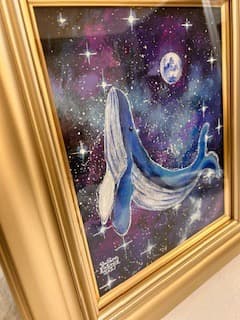 松崎祐哉（東京藝術大学卒業）★星空とクジラ★Ｆ３号★アクリルガッシュ★