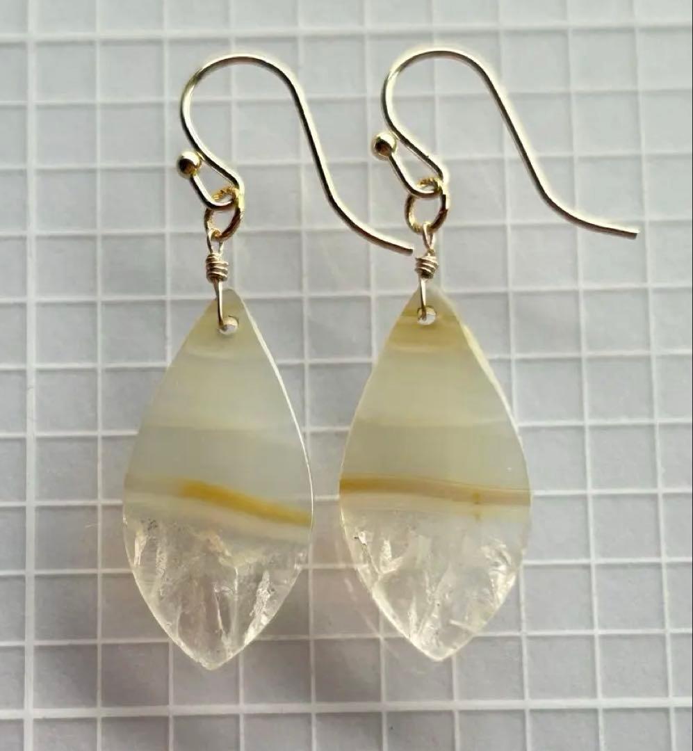 アイリスアゲート　リーフシェイプドゥルージピアスチャーム他　14kgf