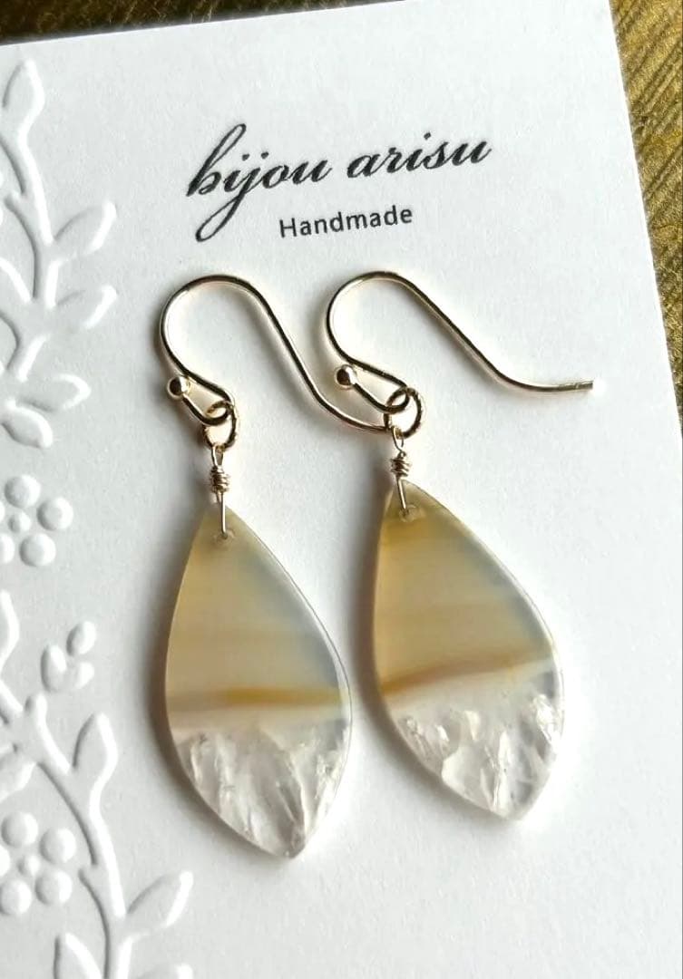 アイリスアゲート　リーフシェイプドゥルージピアスチャーム他　14kgf