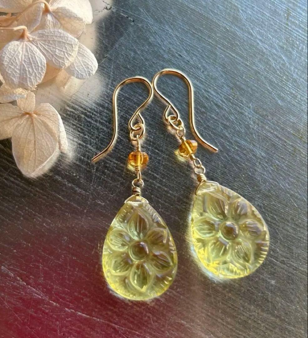 アイリスアゲート　リーフシェイプドゥルージピアスチャーム他　14kgf