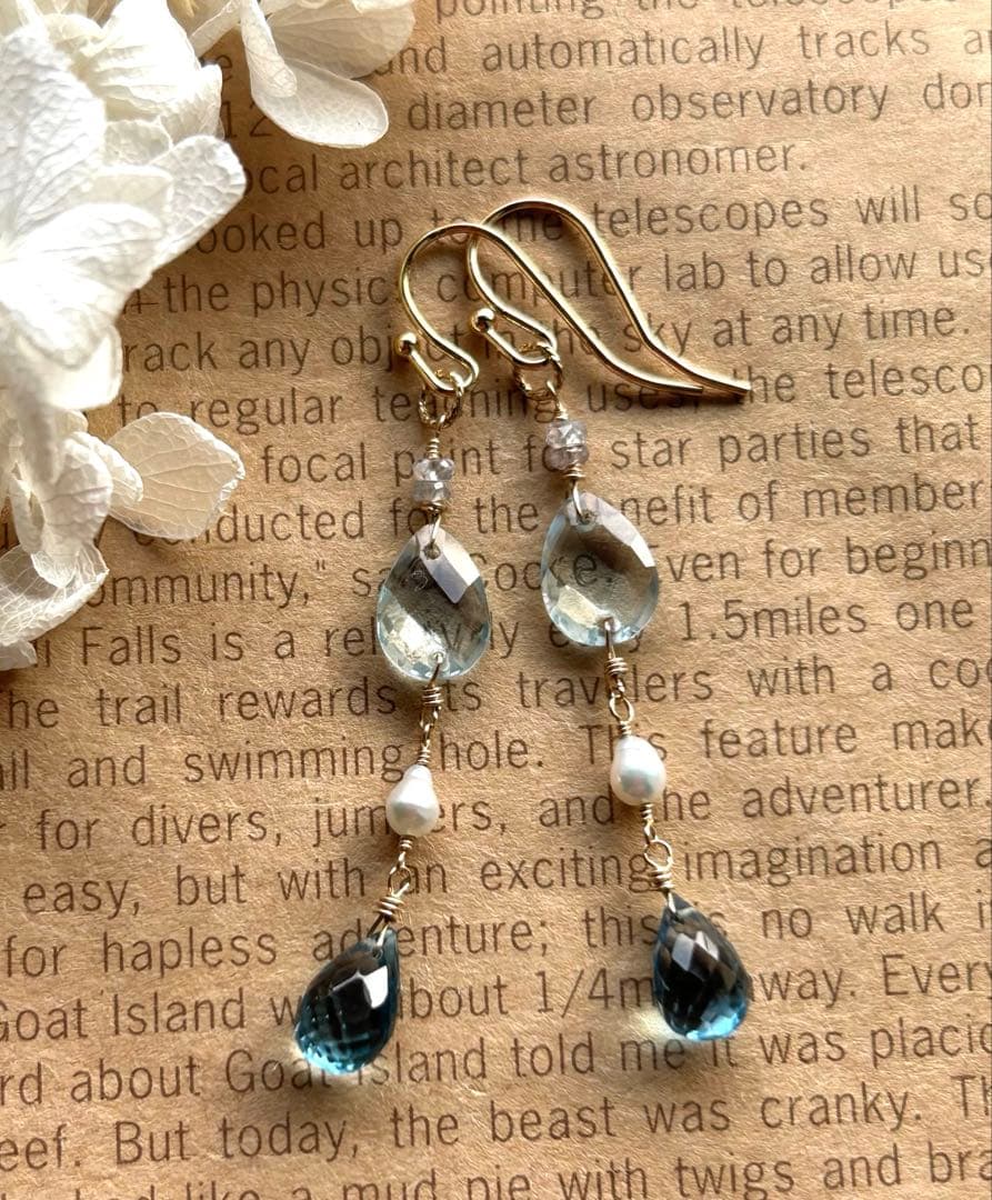 アイリスアゲート　リーフシェイプドゥルージピアスチャーム他　14kgf