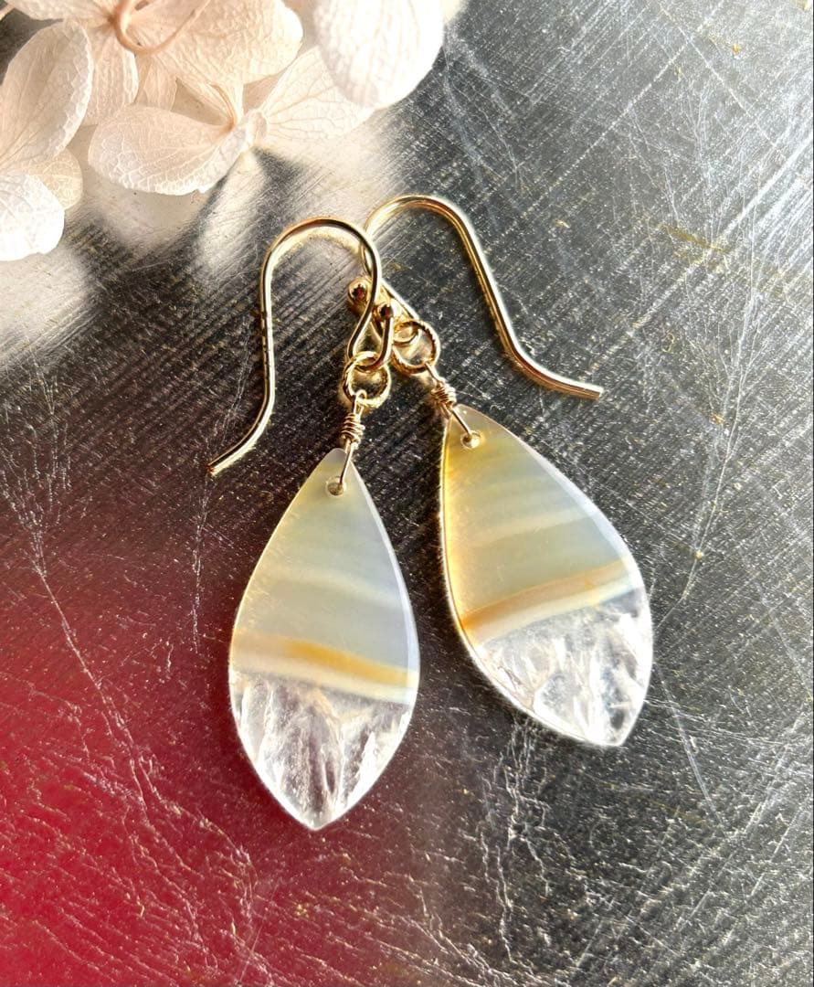 アイリスアゲート　リーフシェイプドゥルージピアスチャーム他　14kgf