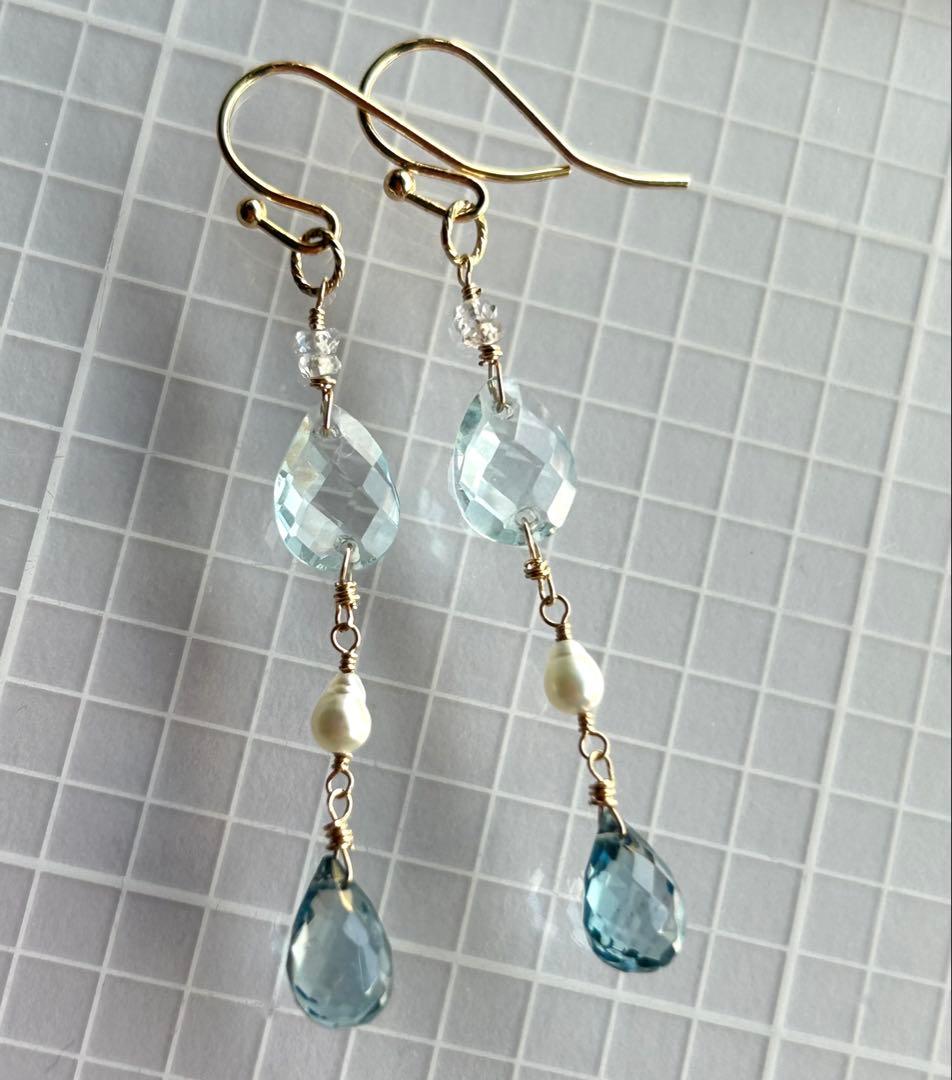 アイリスアゲート　リーフシェイプドゥルージピアスチャーム他　14kgf