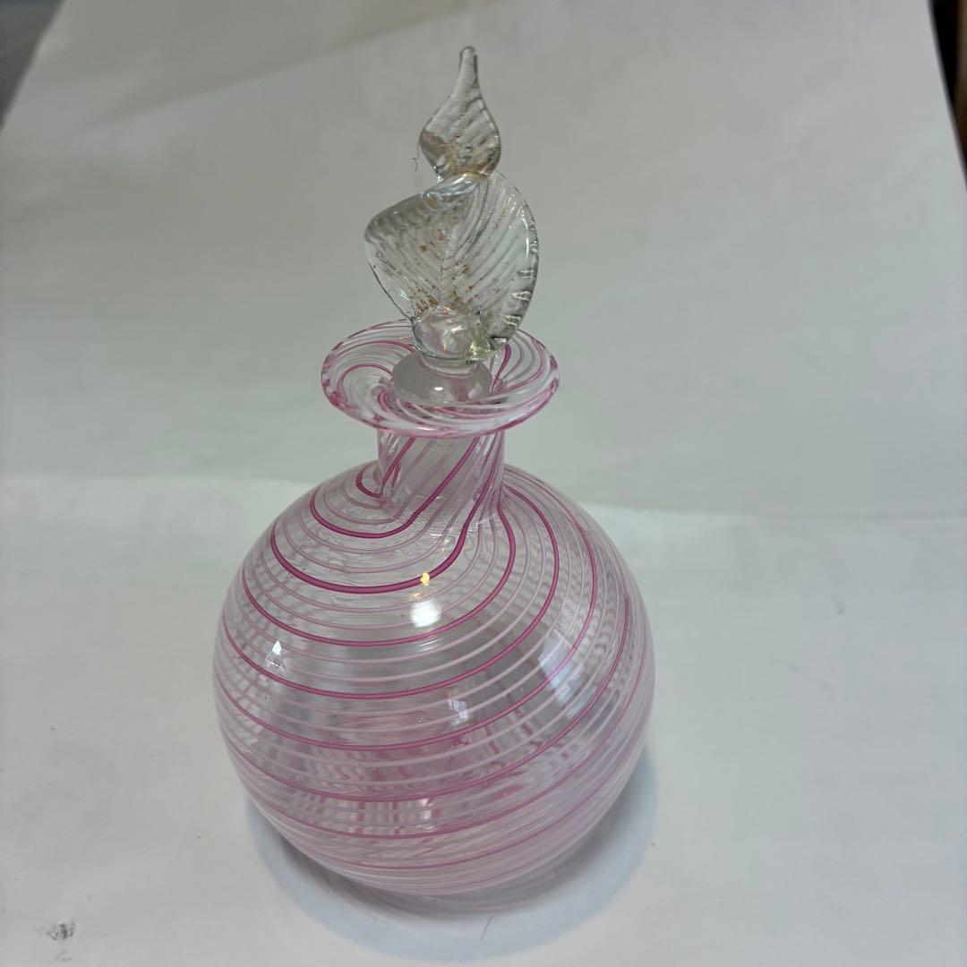 ベネチアンガラス製ピンクストライプボトル香水瓶 香水瓶 ベネチアン