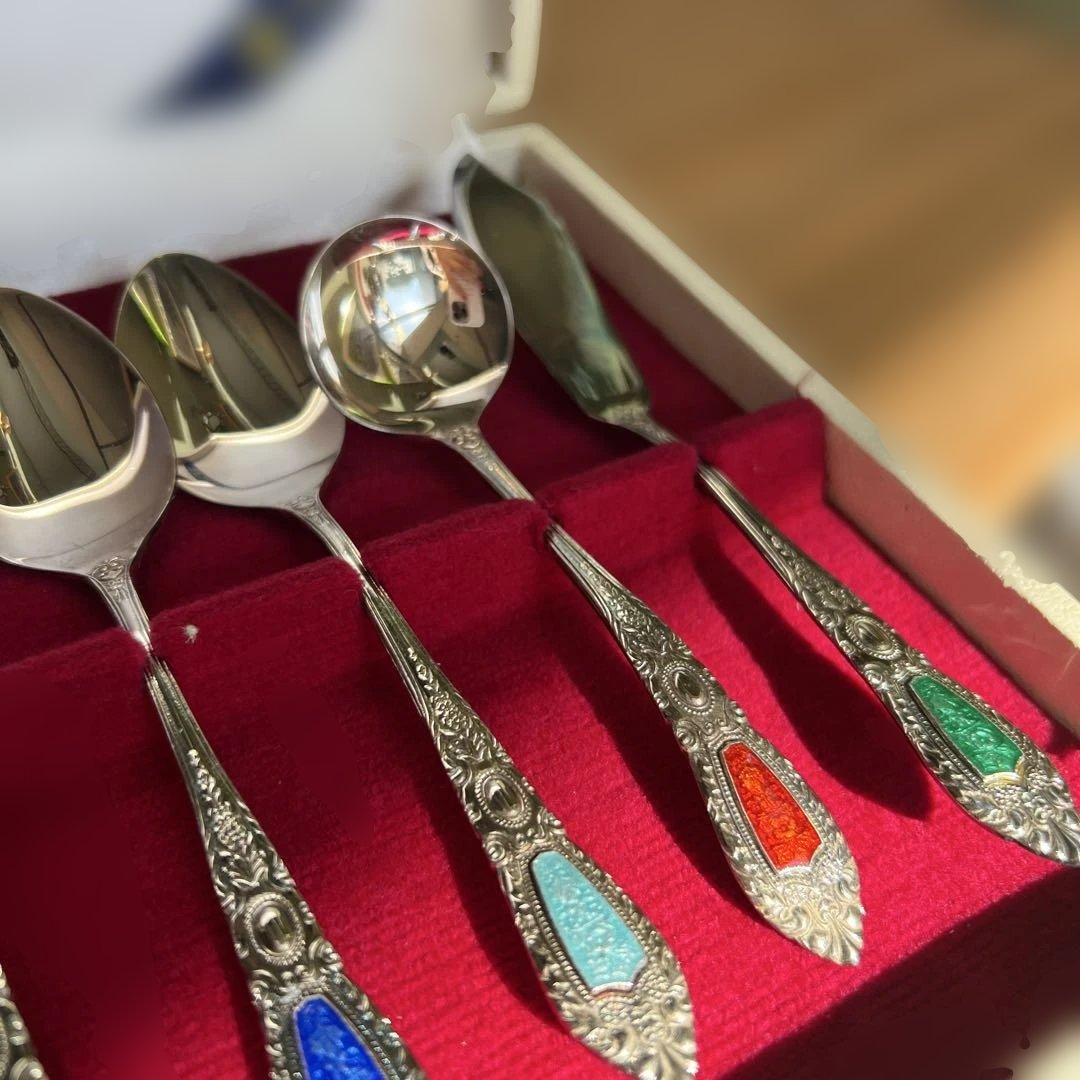 ヴィンテージ　安藤七宝店　七宝焼　シルバー　カトラリーセット