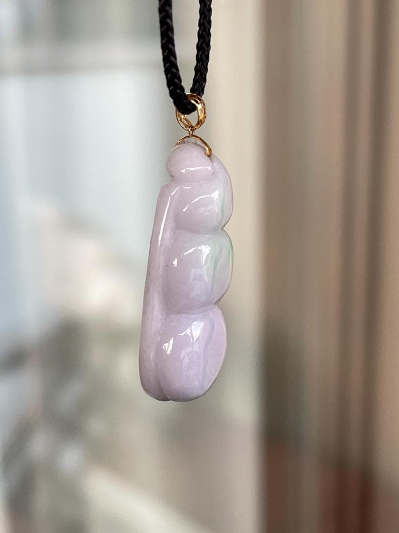 鑑別書付き・ラベンダーK18豆子ペンダント・A貨ミャンマー産天然翡翠58175