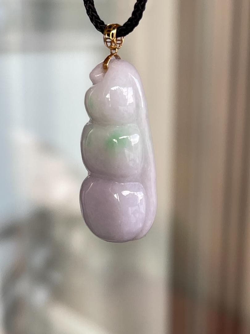 鑑別書付き・ラベンダーK18豆子ペンダント・A貨ミャンマー産天然翡翠58175