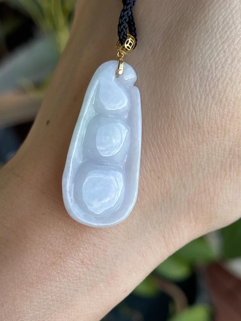 鑑別書付き・ラベンダーK18豆子ペンダント・A貨ミャンマー産天然翡翠58175