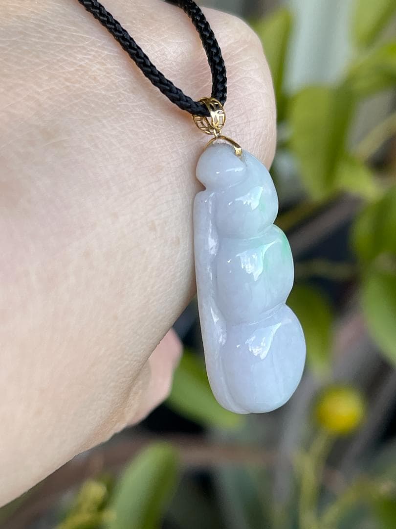 鑑別書付き・ラベンダーK18豆子ペンダント・A貨ミャンマー産天然翡翠58175