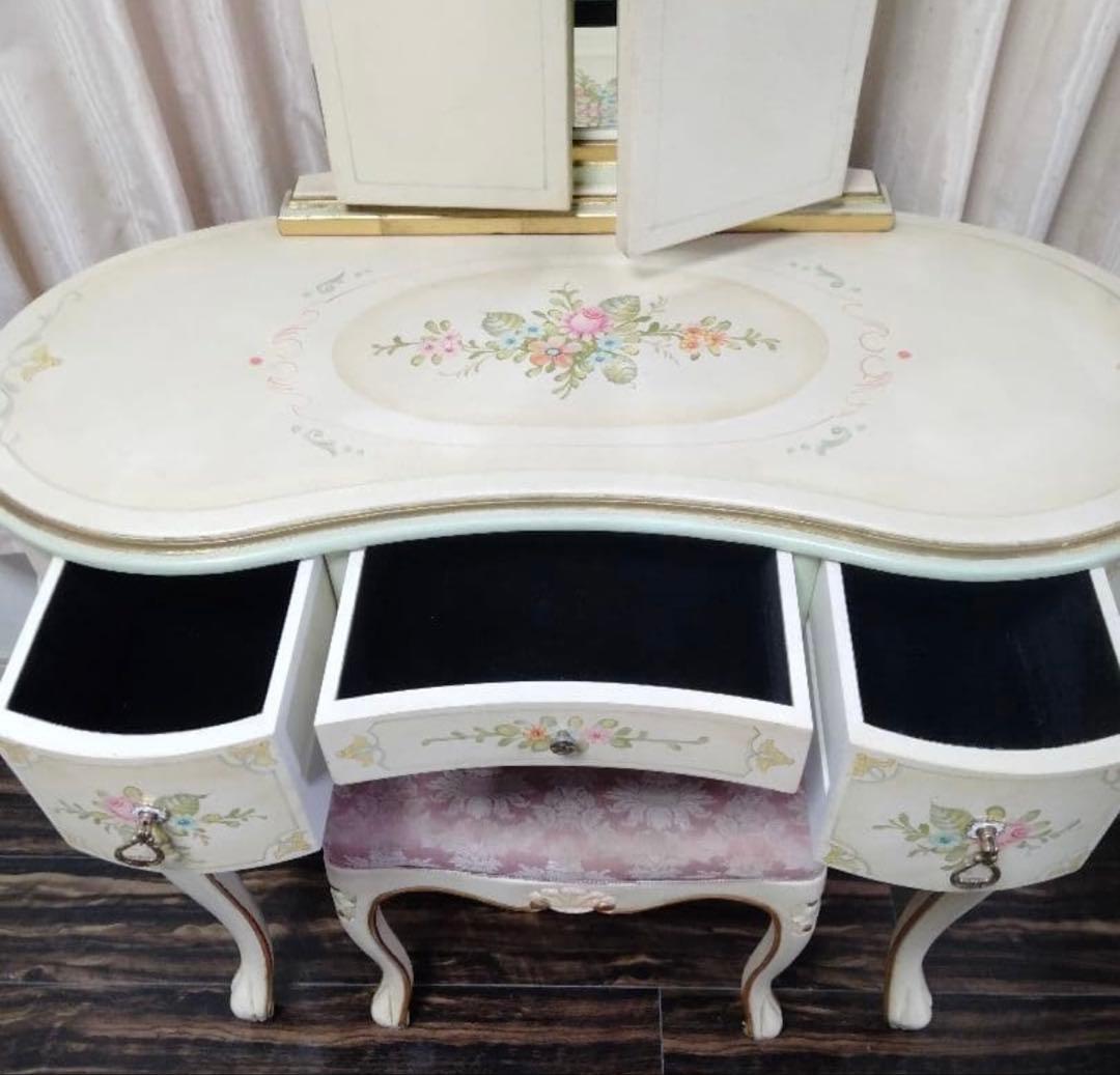 ロココ調　アンティーク　猫足　ドレッサー　三面ミラー