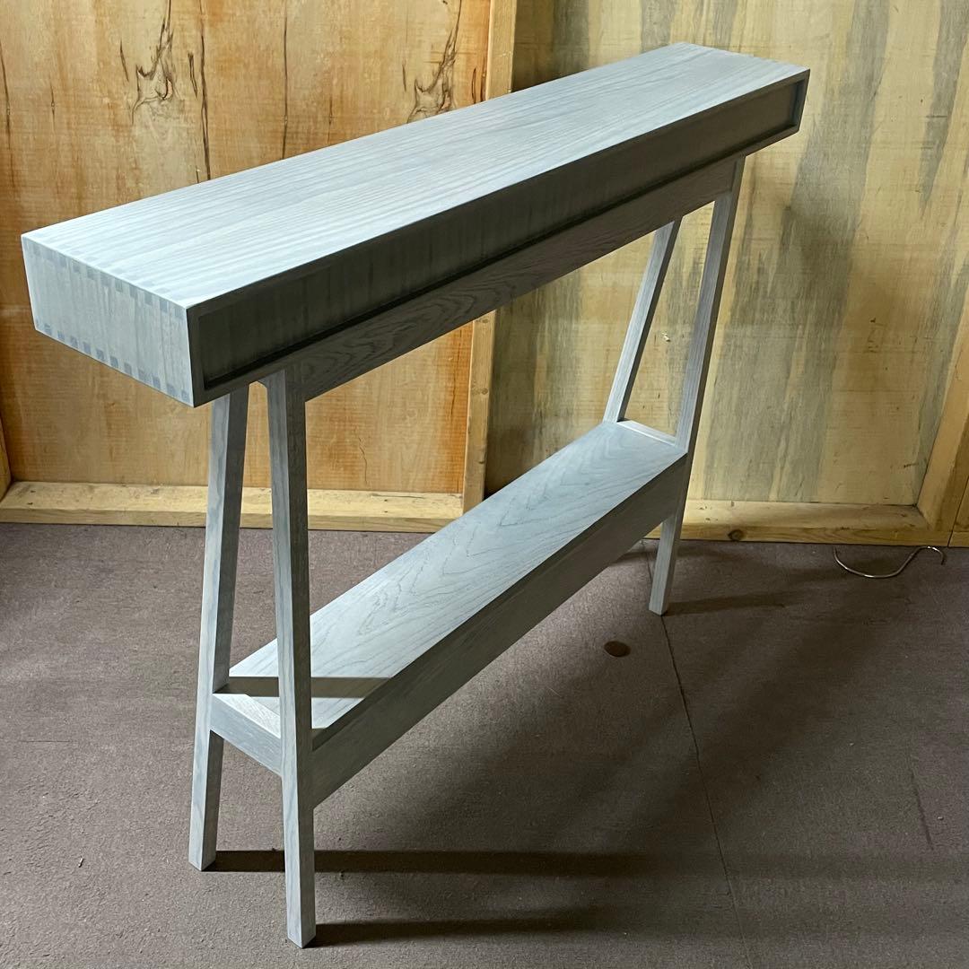 【美品】大川家具 境木工 コンソールテーブル 長机 ジンダイ グレーブルー