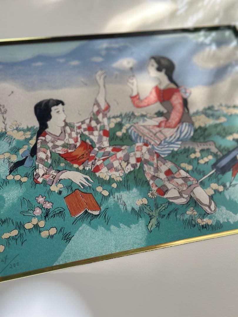 竹久夢二 タンポポの丘 リトグラフ 版画124/200 箱付き - メルカリ