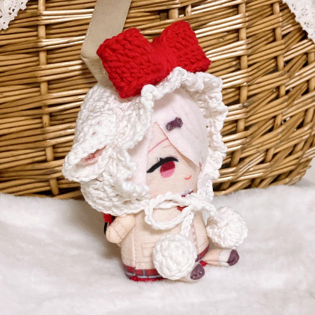 10㎝ ちびぐるみ　にじぱぺ　ぬい服　リボン子ひつじちゃんボンネット　赤　1