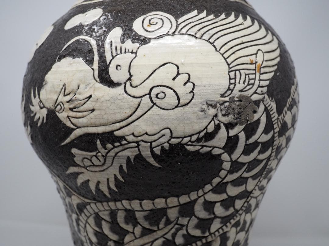 雲竜紋梅瓶　磁州窯　龍デザイン　中国　-SO