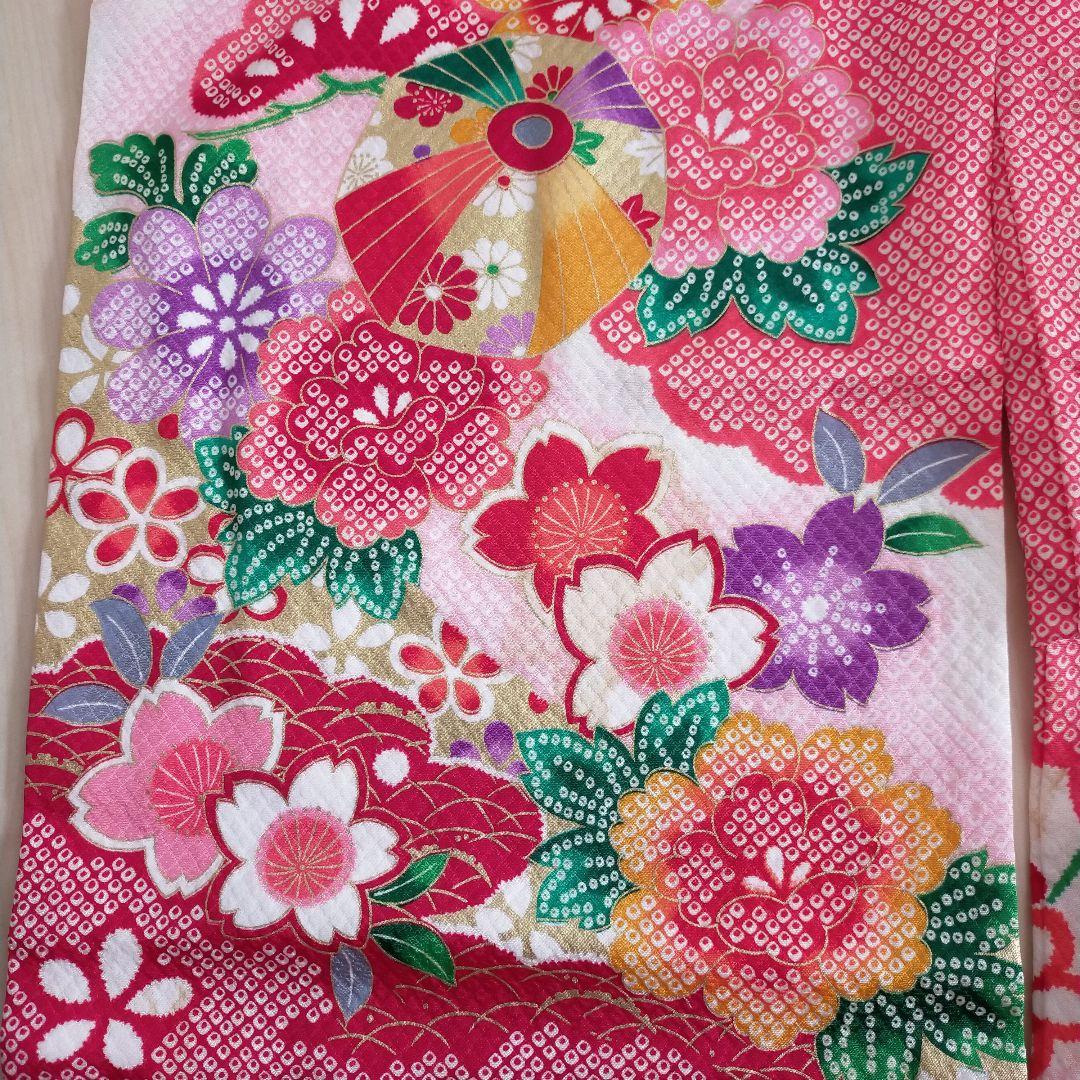 七五三用 赤系 花柄 華やか着物 振袖 小物 草履 7歳女の子 可愛い レトロ