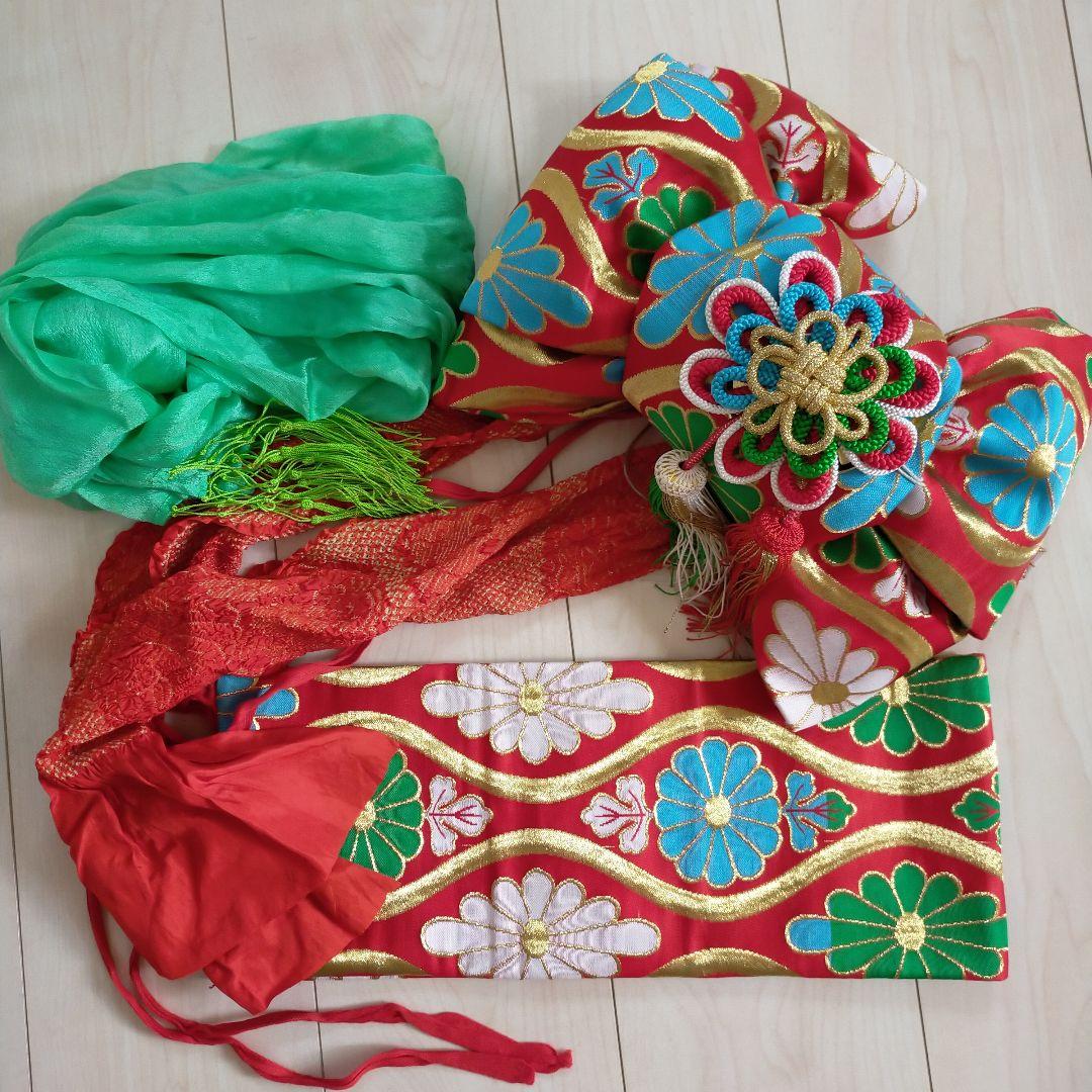 七五三用 赤系 花柄 華やか着物 振袖 小物 草履 7歳女の子 可愛い レトロ