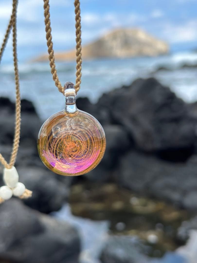 ヤントラ ガラス玉 ガラス職人 オルゴナイト 麻紐 ネックレス 369研究