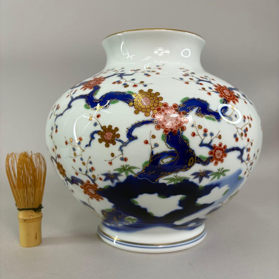 有田焼 深川製磁 宮内庁御用達 梅牡丹 花瓶 花器 花入 高さ26cm 共箱