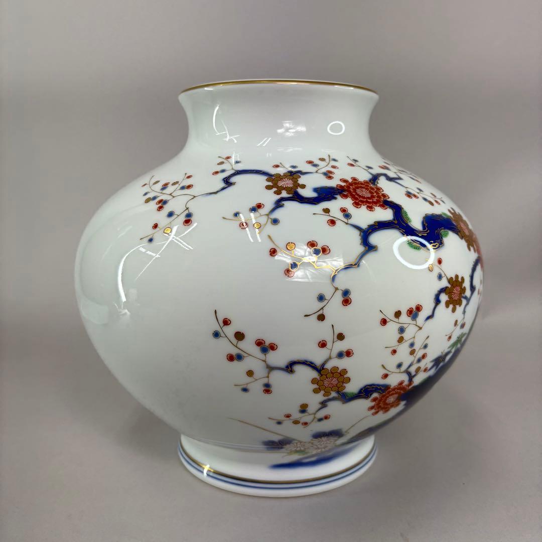 有田焼 深川製磁 宮内庁御用達 梅牡丹 花瓶 花器 花入 高さ26cm 共箱