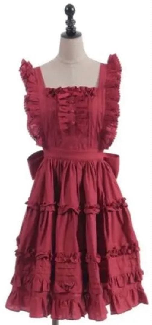 axes femme Chalmiereコットンフリルエプロン（赤）