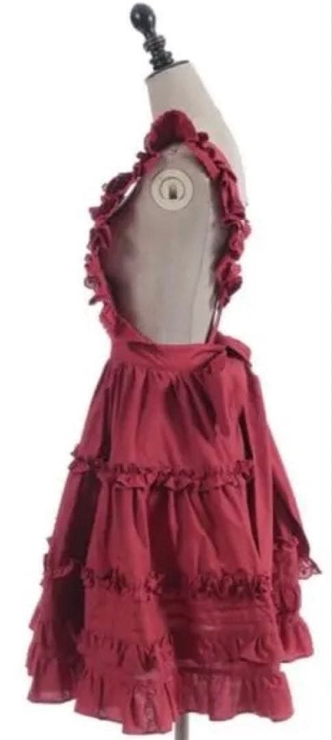 axes femme Chalmiereコットンフリルエプロン（赤）