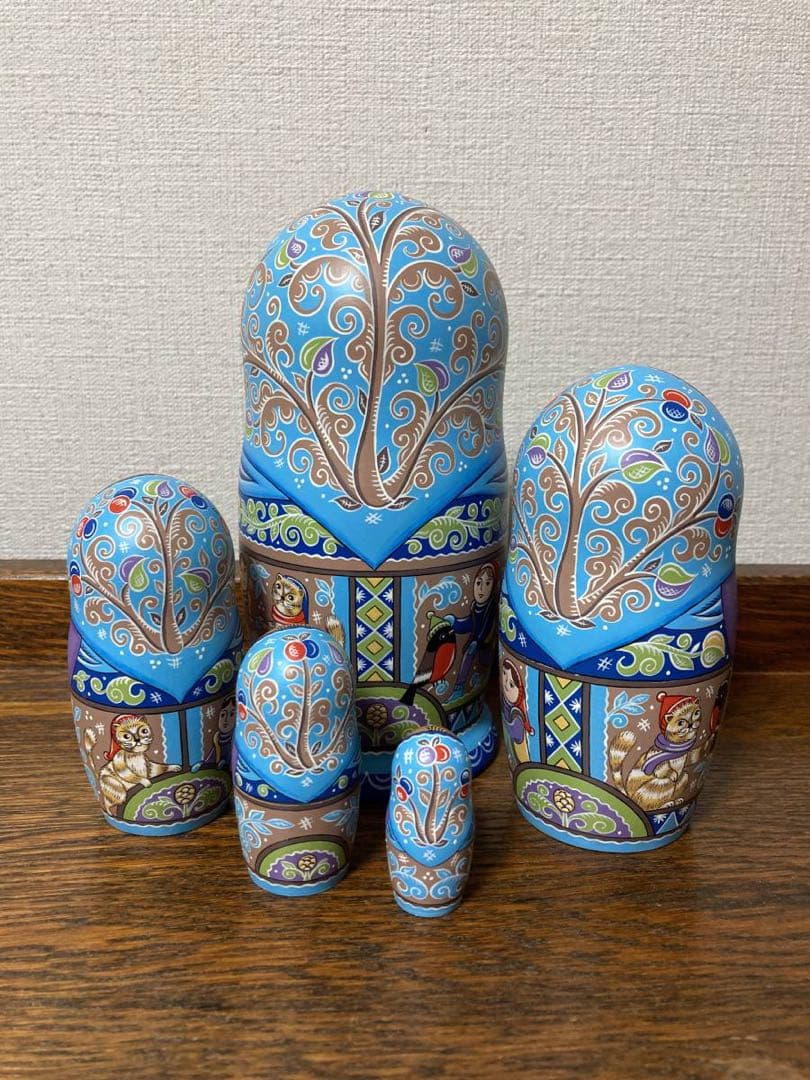【30ロシア雑貨☆マトリョーシカ『Russian Winter』5Pオリガ作