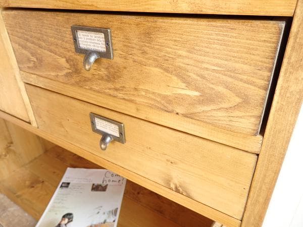 サイズオーダー可！２扉２引出デザインキャビネット●ナチュラルブラウン●受注製作