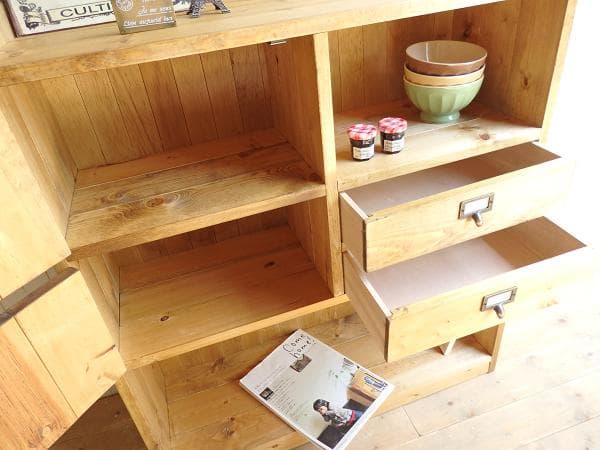 サイズオーダー可！２扉２引出デザインキャビネット●ナチュラルブラウン●受注製作