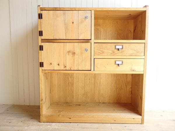 サイズオーダー可！２扉２引出デザインキャビネット●ナチュラルブラウン●受注製作