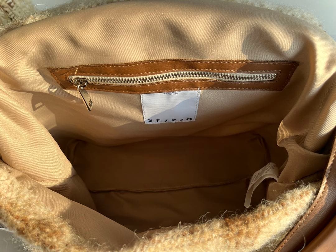 SF/Z/I チェック柄　ベージュ　ブラウン　大きめバッグ