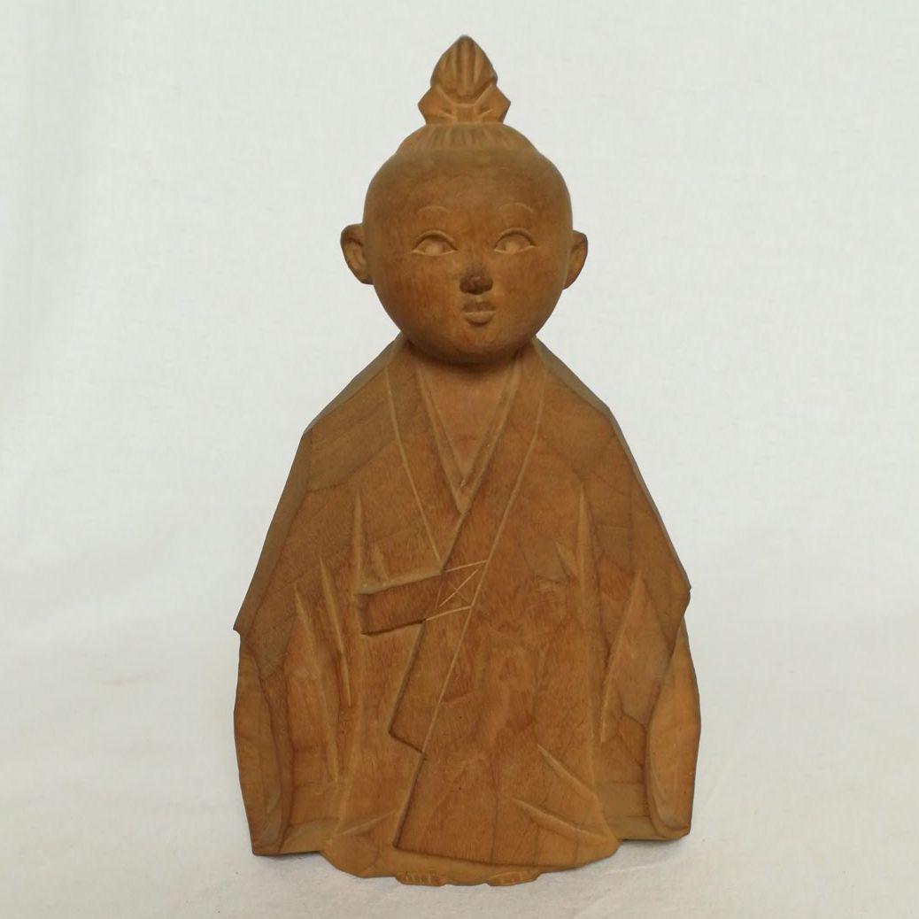 木彫　磯尾健一　二代目　柏里　無我　共箱